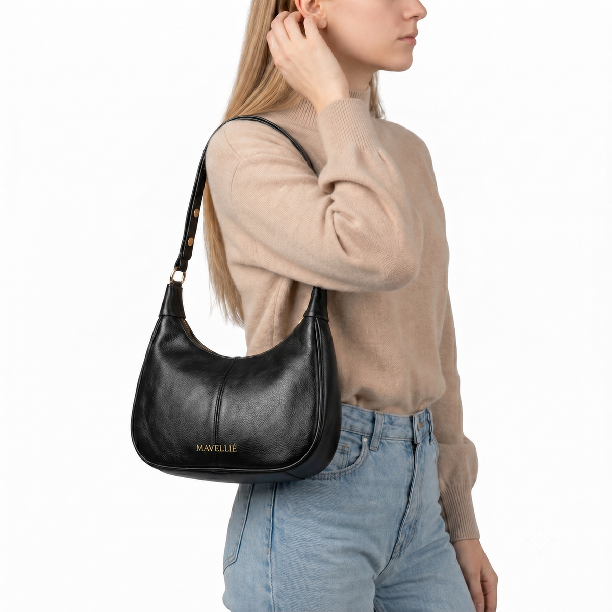 Bolsa de Ombro Feminina Nora Bag Meia Lua Couro Mavellié