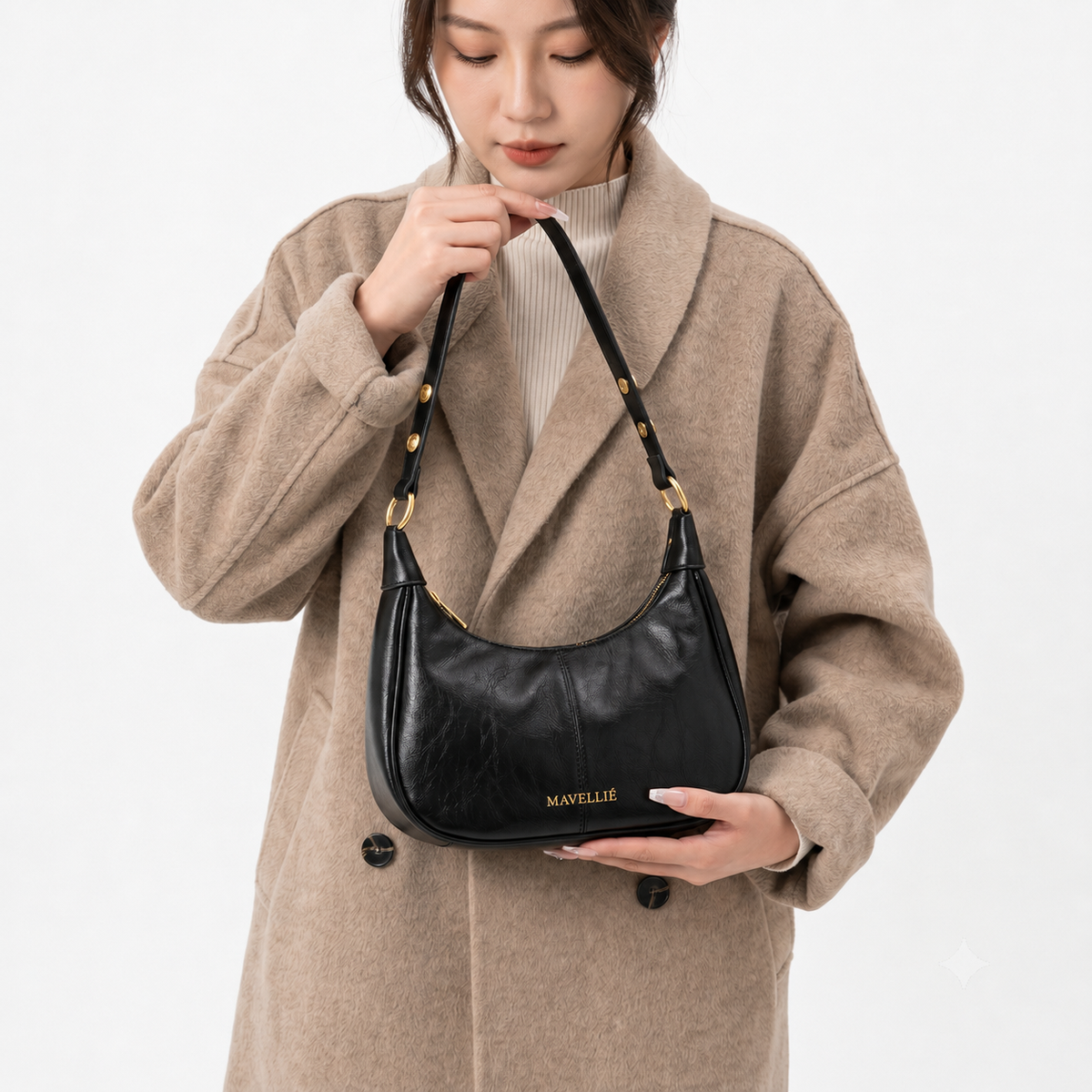 Bolsa de Ombro Feminina Nora Bag Meia Lua Couro Mavellié